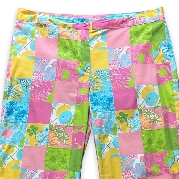 VINTAGE Lilly Pulitzer Pastel Rainbow Patchwork Crop Capri Pants Women’s Size 8 - Picture 3 of 7